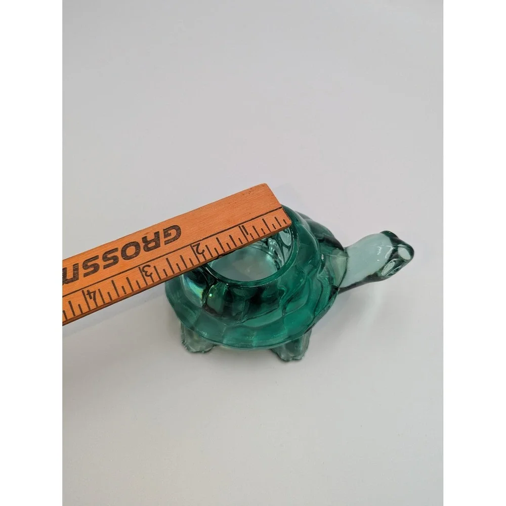 Vintage Indiana Glass Turtle Votive Holder Teal Green Figurine Trinket Dish